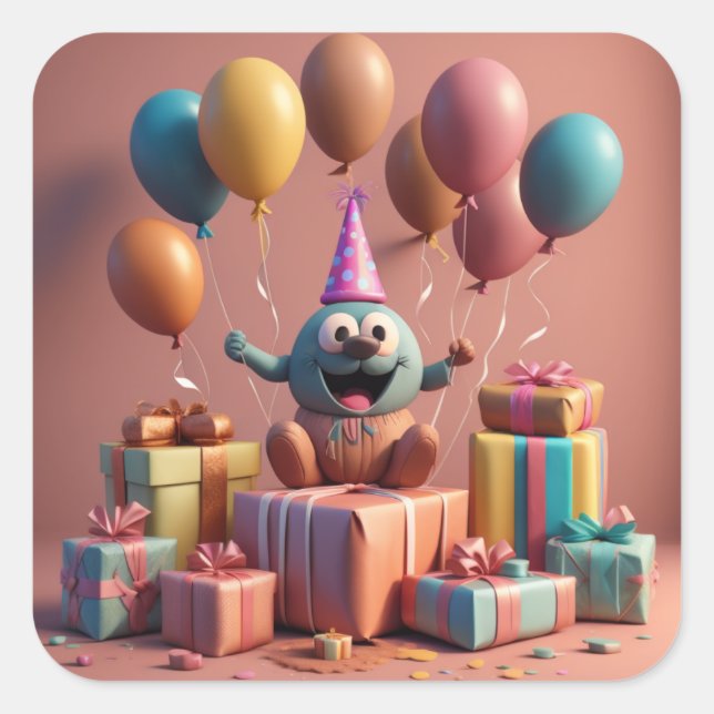 Adesivo Quadrado Balões trabalho de arte bonitinho (Frente)