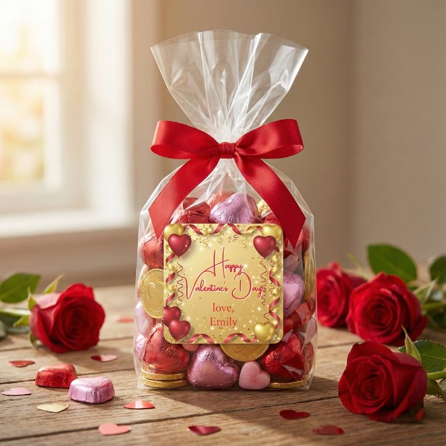 Adesivo Quadrado Balões Vermelhos e Dourados Feliz Dia dos Namorado (Criador carregado)