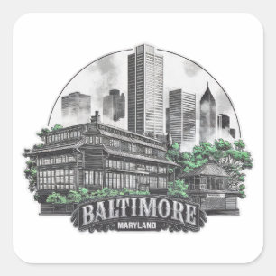 Adesivo Quadrado Baltimore City Maryland EUA