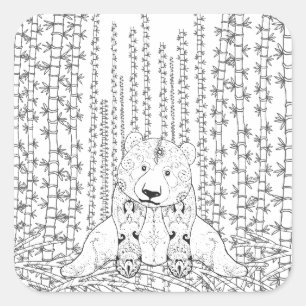 Adesivo Quadrado Bamboo Panda Doodle