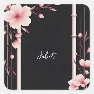 Adesivo Quadrado Bambu Rosa Sakura Flor de Cerejeira Chá de Noiva