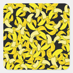 Adesivo Quadrado Bananas Amarelas Vintage: Fundo Negro