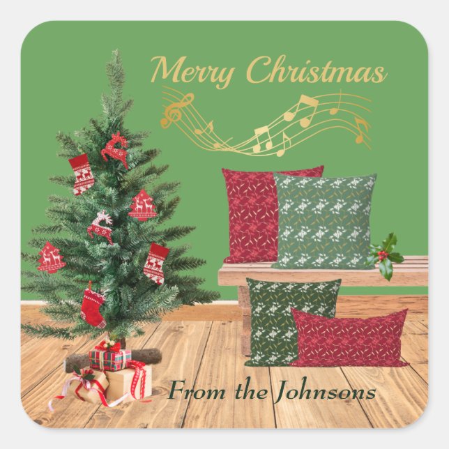 Adesivo Quadrado Banco Aconchegante Feliz Natal (Frente)