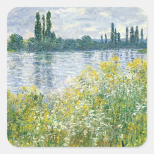 Adesivo Quadrado Bancos de Claude Monet   do Seine, Vetheuil, 1880