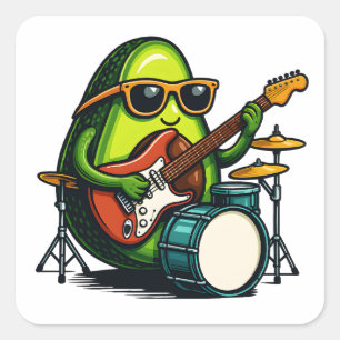 Adesivo Quadrado Banda de Fruta Legal da Arte Guitarista Avocado