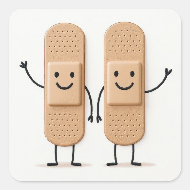 Adesivo Quadrado Bandage Stick Figure Couple Waving (Frente)
