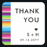 Adesivo Quadrado Bandas Primavera de Serape | Obrigado!<br><div class="desc">Um conjunto colorido de obrigado de casamento com padrão de serpentes em tempo de primavera...  em estilo aberto e mínimo.</div>