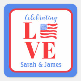 Adesivo Quadrado Bandeira Americana Aquarela AMOR Nome Noiva