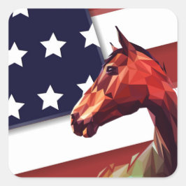 Adesivo Quadrado Bandeira Americana Patriótica e Cavalo