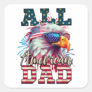 Adesivo Quadrado Bandeira Bald Eagle USA - Pai Americano 4 de julho
