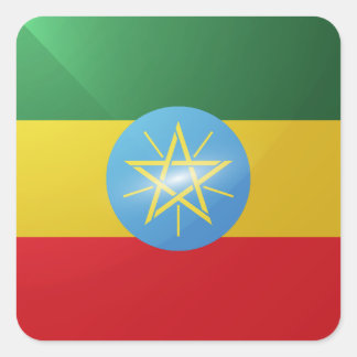 Adesivo Quadrado Bandeira Brilhante da Etiópia