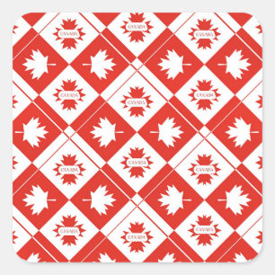 Adesivo Quadrado bandeira canadense com folhas de bordo