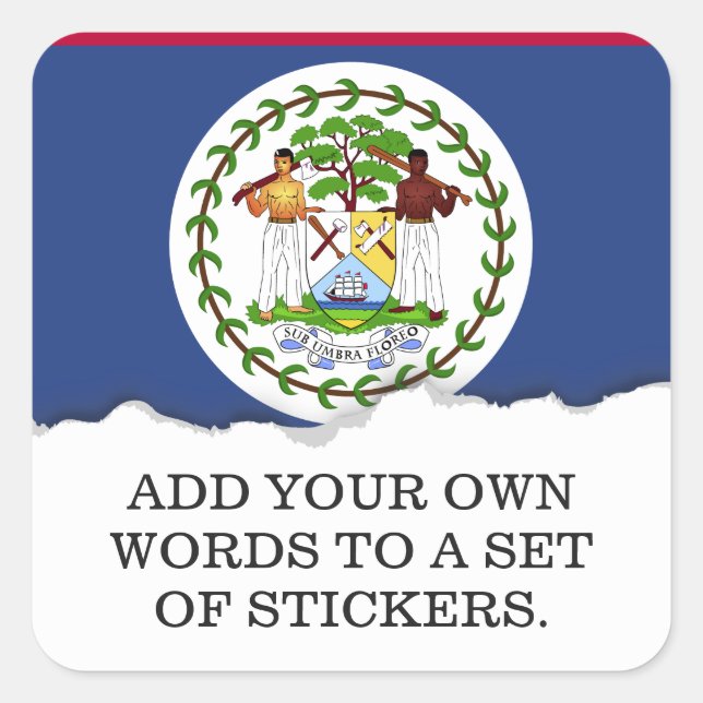 Adesivo Quadrado Bandeira clássica de Belize (Frente)