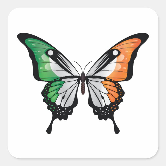 Adesivo Quadrado Bandeira da Borboleta da Irlanda (Frente)