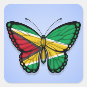 Adesivo Quadrado Bandeira da borboleta de Guyana no azul