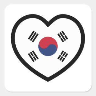 Adesivo Quadrado Bandeira da Coreia do Sul Coração