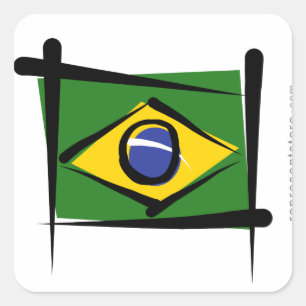 Adesivo Quadrado Bandeira da escova de Brasil