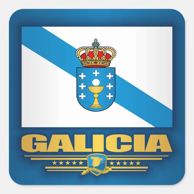 Adesivo Quadrado Bandeira da Galiza (Frente)