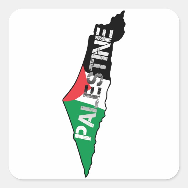 Adesivo Quadrado Bandeira da Palestina Livre no Mapa Palestino (Frente)