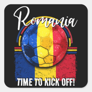 Adesivo Quadrado Bandeira da Romênia de futebol, Retro Blue Yellow