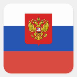 Adesivo Quadrado Bandeira da Rússia e Casaco de armas, Bandeira da