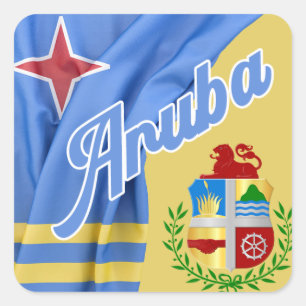 Adesivo Quadrado Bandeira De Aruba E Casaco De Armas