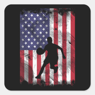 Adesivo Quadrado Bandeira de Basquete dos EUA Vintage Patriotic Bal