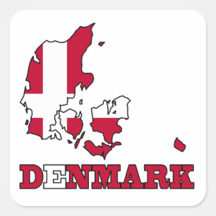 Adesivo Quadrado Bandeira de Dinamarca no mapa