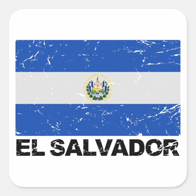 Adesivo Quadrado Bandeira de El Salvador Vintage (Frente)