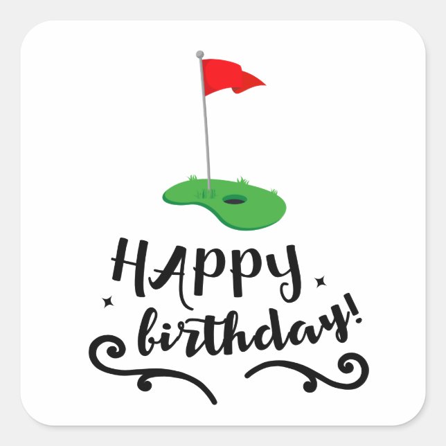 Adesivo Quadrado Bandeira de golfe com o texto  Feliz Aniversário (Frente)