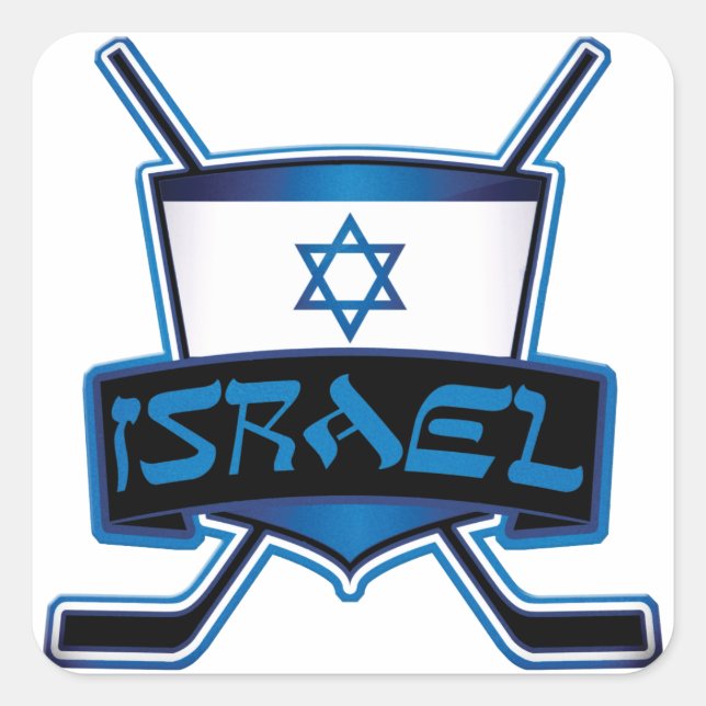 Adesivo Quadrado Bandeira de Hóquei no Gelo de Israel (Frente)