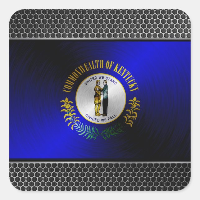 Adesivo Quadrado Bandeira de metal escovado do Kentucky (Frente)