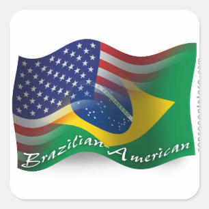 Adesivo Quadrado Bandeira de ondulação Brasileiro-Americana