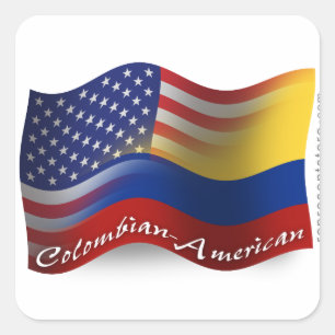 Adesivo Quadrado Bandeira de ondulação Colombiano-Americana