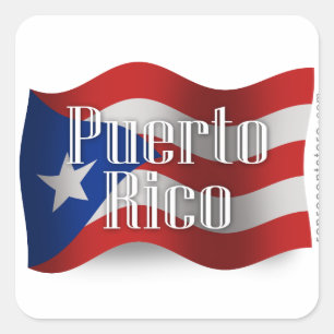 Adesivo Quadrado Bandeira de ondulação de Puerto Rico