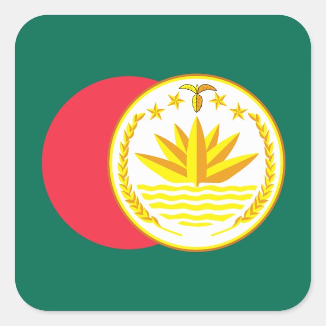 Adesivo Quadrado Bandeira do Bangladesh e emblema nacional, Banglad (Frente)