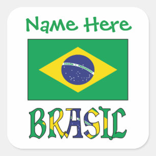 Adesivo Quadrado Bandeira do Brasil Estandarte Personalizado Etique