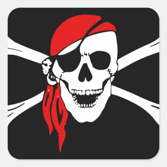 Adesivo Quadrado Bandeira do crânio do pirata (Frente)