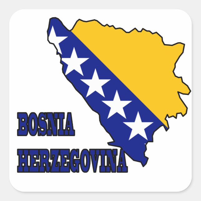 Adesivo Quadrado Bandeira do mapa da Bósnia-Herzegovina (Frente)