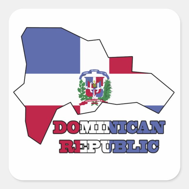 Adesivo Quadrado Bandeira do Mapa da República Dominicana (Frente)