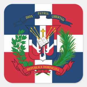 Adesivo Quadrado Bandeira Dominicana e Casaco de Armas, República D