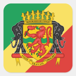 Adesivo Quadrado Bandeira e Casaco de armas congolesa, República do