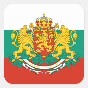 Adesivo Quadrado Bandeira e Casaco de armas da Bulgária