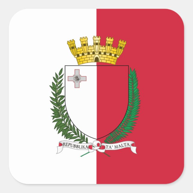 Adesivo Quadrado Bandeira e Casaco de armas maltesas, Bandeira de M (Frente)