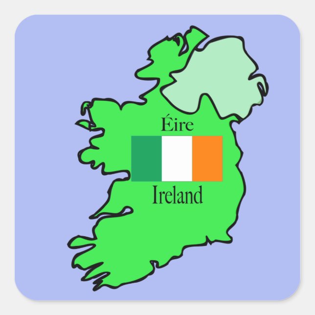 Adesivo Quadrado Bandeira e mapa da República da Irlanda (Frente)