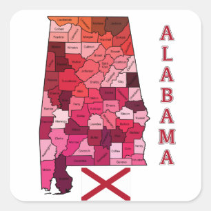 Adesivo Quadrado Bandeira e mapa de Alabama