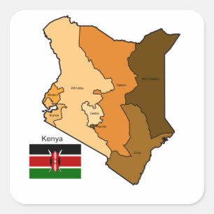 Adesivo Quadrado Bandeira e mapa de Kenya