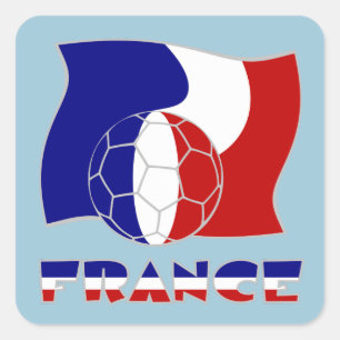 Adesivo Quadrado Bandeira Francesa com bola de futebol - Fundo Azul