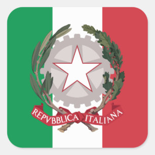 Adesivo Quadrado Bandeira italiana e emblema nacional, bandeira da