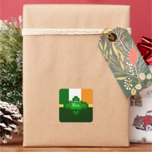 Adesivo Quadrado Bandeira nacional da Irlanda/Eire, desenho de trev